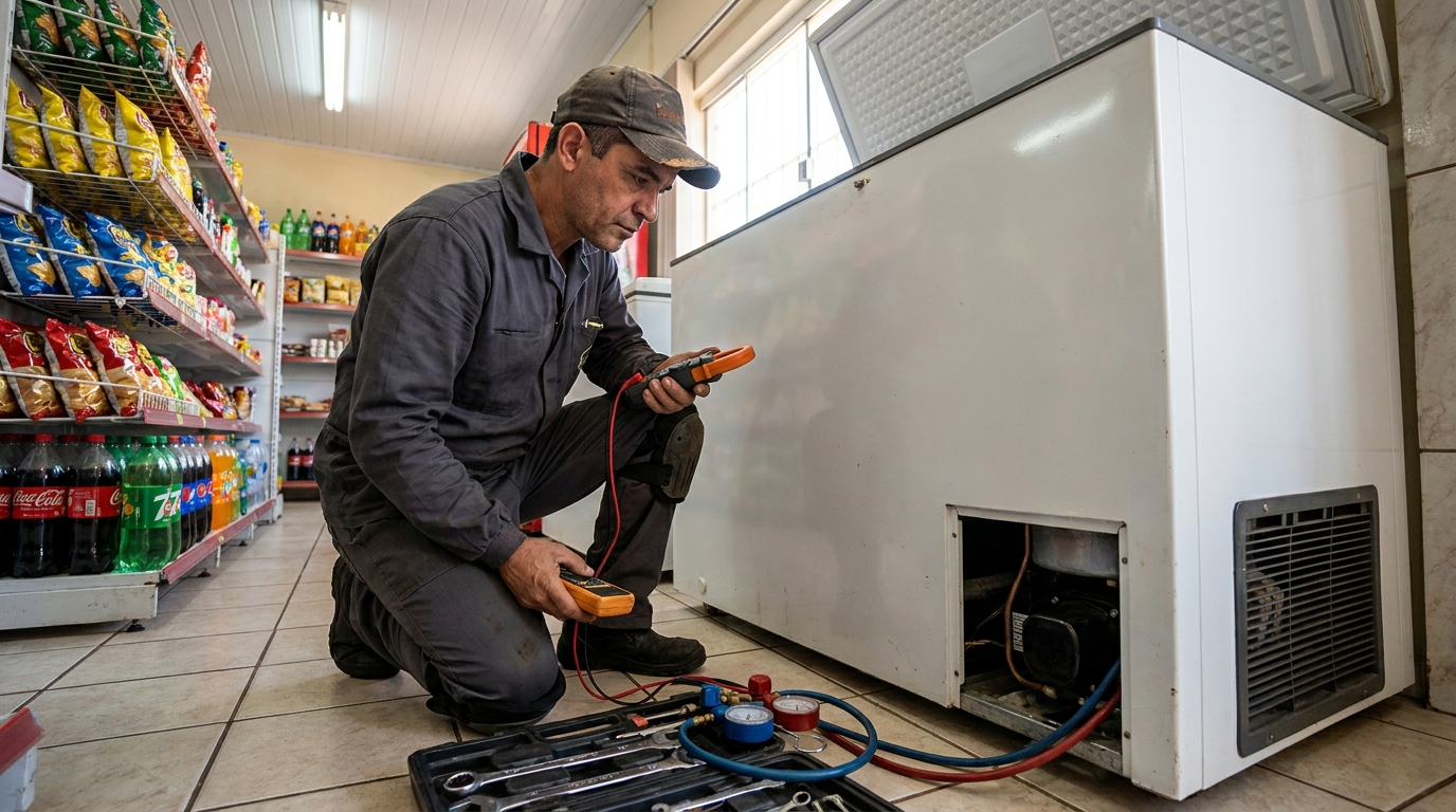 Reparo na placa eletrônica do freezer no Expansul, Aparecida de Goiânia‑GO