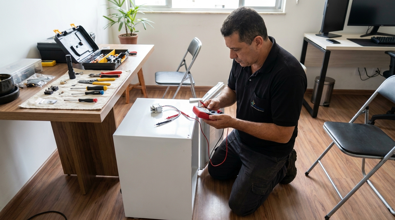 Reparo da placa eletrônica de frigobar na Vila Delfiore, Aparecida de Goiânia‑GO